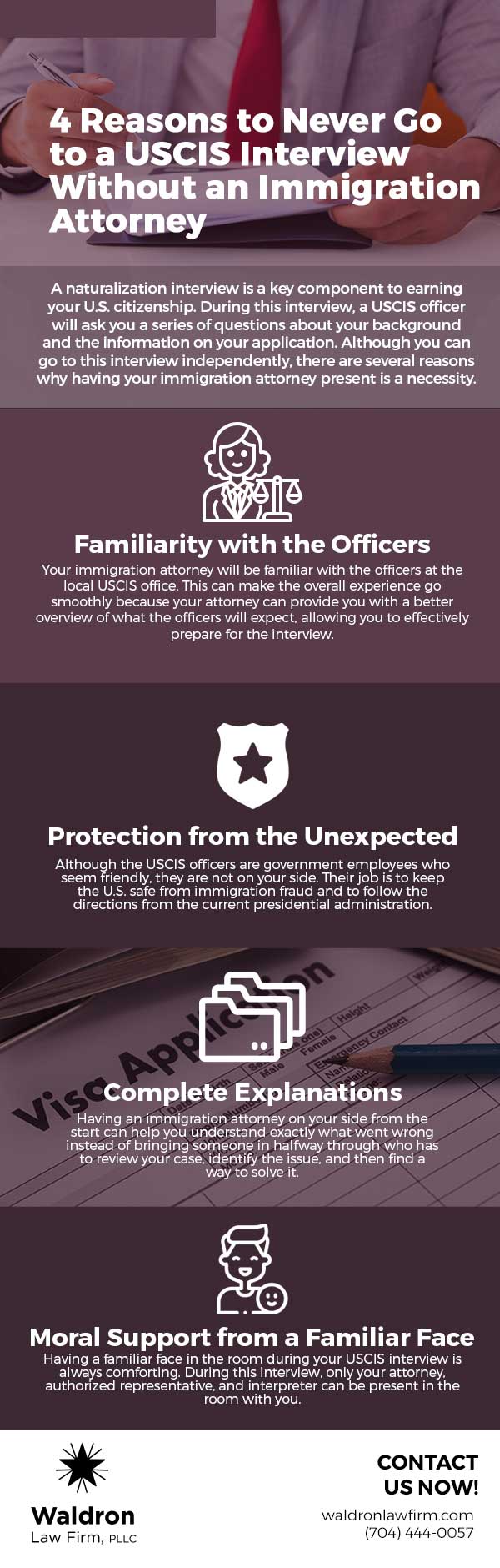 4 Reasons to Never Go to a USCIS Interview Without an Immigration Attorney  [infographic] | Waldron Law Firm, PLLC
